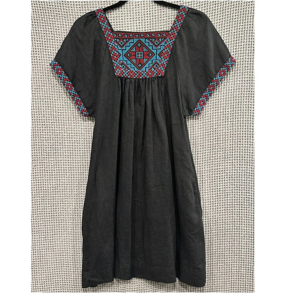 Madewell Wander black linen embroidered dress - Small